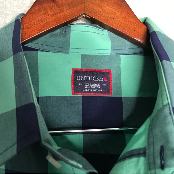 UNTUCKit Blue and Geeen Checked Button Down Shirt - Picture 3 of 4